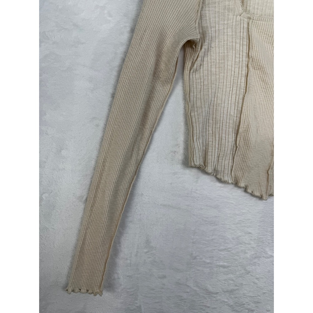 Arizona Jean Co Womens Cream Ribbed Corset Top Square Neck Lettuce Hem Medium - Picture 7 of 7